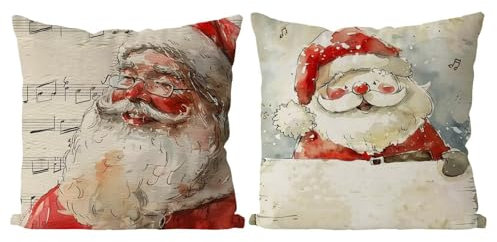 Coussin Exterieur Noël Housse de Coussin Lot de 2 Rouge Coussins Canape Taie Oreiller 45x45 Doux Carré Décoratif Housse de Canapé Coussins d'extérieur pour Decoration Chambre,Canapé,Chaise T4-956