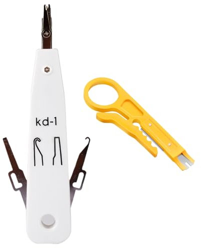 Lot de 2 outils de poinçonnage, coupeur de réseau de données électriques IDC, pour prise RJ45 Cat5/Cat6/Ca7 et outils d'insertion de bornes d'impact de câble téléphonique avec pince à dénuder en blanc