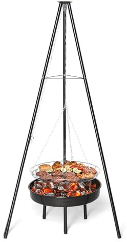 LEADZM Barbecue charbon de bois - Barbecue suspendu avec foyer(Diamètre 50cm) - Réglable en hauteur, Structure de type trépied(robuste et stable) - Pour camping et jardin