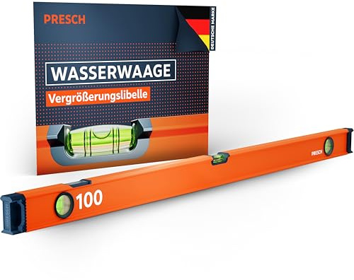 Presch Niveau à Bulle 100cm - Fiole incassable avec pente 2% - Fenêtre de lecture verticale - Embouts antidérapants innovants - Surface de mesure précise