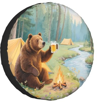 RV Spare Tire Cover for Trailers Happy Camper Bear Waterproof RV Tire Cover Protectors for Trailer Travel Truck SUV Rv Camper Spare Tire Covers 15 inch Wheel