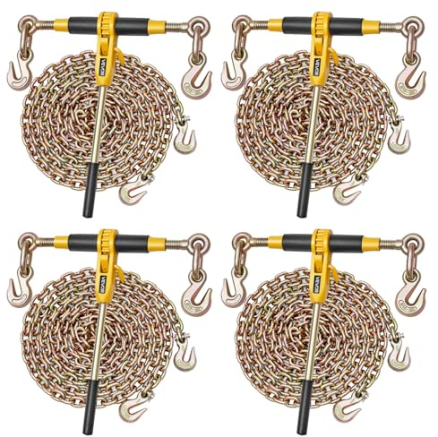 VEVOR Ratchet Chain Binder, 5/16 in x 14 ft G80 Chains, 8000 lbs Working Load of Ratchet Load Binder, Chains and Binders Set, Tie Down Hauling Chain Binders for Hauling, Towing, Logging (4 Sets)