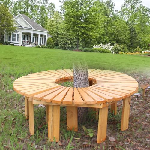 Banco Jardin Exterior,Banco de árbol de Parque al Aire Libre Resistente a La Intemperie,Asiento Decorativo de Madera Maciza Alrededor del Árbol,con Capacidad para 3-5 Personas Amarillo claro