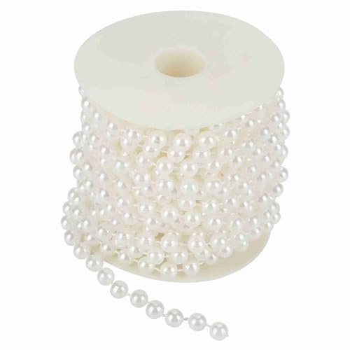 OEBUAFI Corda Ghirlanda di Perline di Filo di Perle da 8 Mm, 10 M/rotolo Decorazione di Nozze, Perla Imitazione ABS, Lucido, Bianco, Beige, Fai da Te per il Giorno di Natale, Finestre (WHITE)