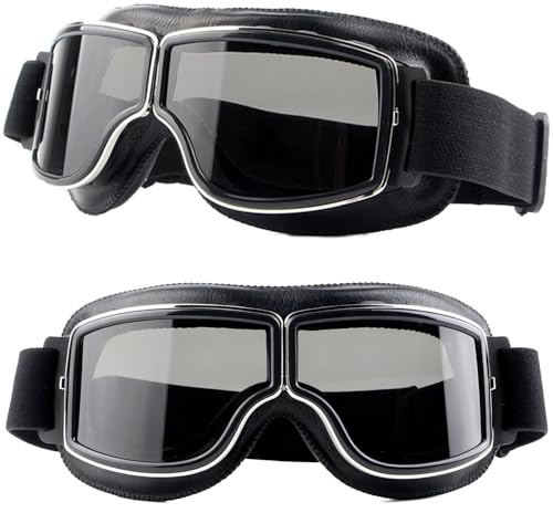 BUKYCAT Gafas de Motocross, Gafa de Moto de Cuero PU a Prueba de Viento, Dirt Bike Off-Road Goggles, Gafas Moto Vintage para ATV Bike y Motocross