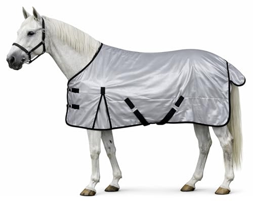 THKtack Fly Rug for Horses | No Neck | Breathable Field Flysheet | Mesh Fly Sheet with Cross Surcingles, Adjustable Leg Straps, Double Front Closure & Tail Flap | Outdoor Yard Flyrug (6'0)