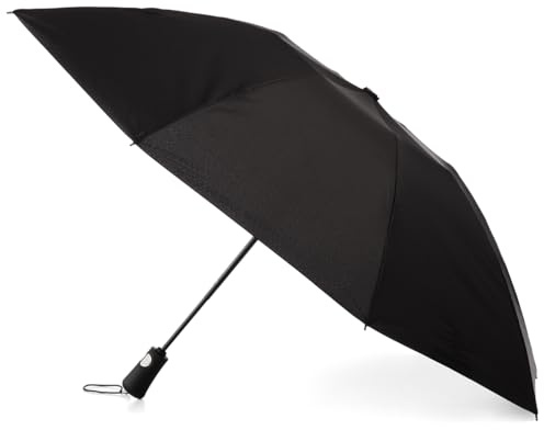 Totes Auto Open Reverse Close Windproof Compact Inbrella with UV and Water Repellent Protection, Black, 46 Canopy