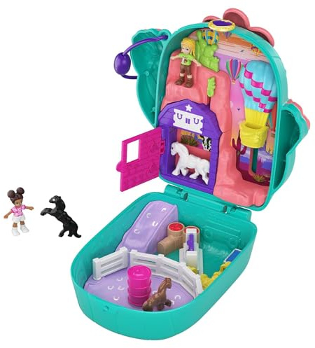 Polly Pocket Pocket World Cactus Cowgirl Ranch Compact with Fun Reveals, Micro Polly and Shani Dolls, 2 Horse Figures and Sticker Sheet; For Ages 4 and Up, GKJ46