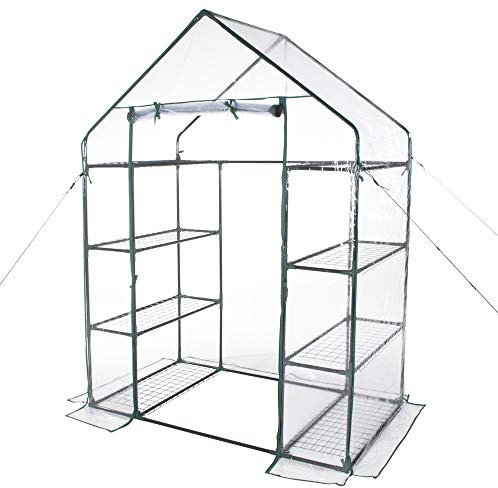 VERDELOOK | Serra da Giardino In Metallo Verniciato, a Casetta con 8 Ripiani e Telo in PVC, 144x74x195, per Protezione Piante di Medie e Grandi Dimensioni, Giardinaggio, 8 ripiani Telo PVC