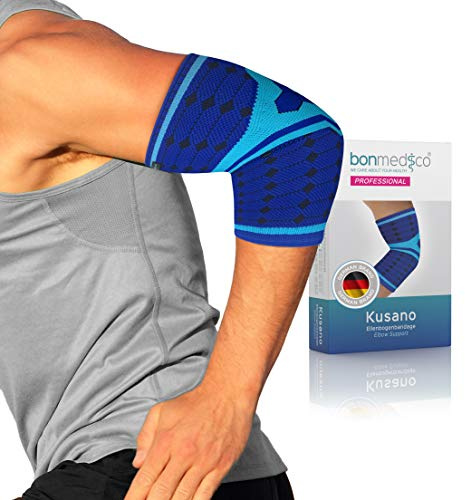 bonmedico Kusano Elbow Bandage – Compression Sleeve for Elbow Support & Stability – Flexible & Breathable Fit for Sports, Exercise & Daily Use – Joint Protection for Active Lifestyles, Blue, XL