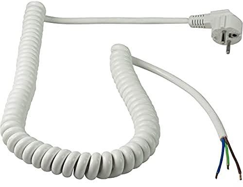 as - Schwabe Spiralkabel Anschlussleitung 2 m Grundlänge, auf ca. 4 m dehnbar, Anschlusskabel H05VV-F 3G1,5 230V, 16A - Schutzkontaktwinkelstecker, Ende 60 mm abgemantelt, Weiß, IP20, 70427