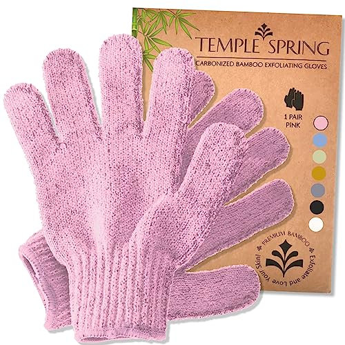 Temple Spring Peelinghandschuh, Peeling Körper Duschschwamm, Waschhandschuh Körper Sauna Zubehör, Peeling Handschuh, Duschhandschuh Badezubehör für Ingrown Hair, Luffa Handschuh - Rosa