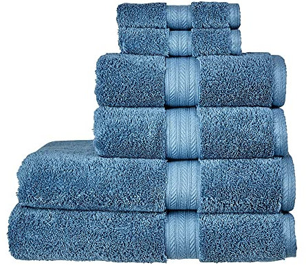 Christy Renaissance 6 Piece Towel Set | Denim Blue | 100% Egyptian Cotton Pile | Luxuriously Soft and Super Absorbent | 675 GSM | 2 Bath Towels 2 Hand Towels 2 Face Cloths
