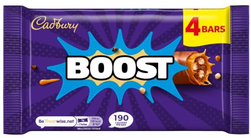 Cadbury Boost Original Chocolate Bars Filled With Biscuit & Cocoa With Chewy Caramel & Cadbury Milk Chocolate, Multipack of 4 x 37 g Bars (Pack of 1)