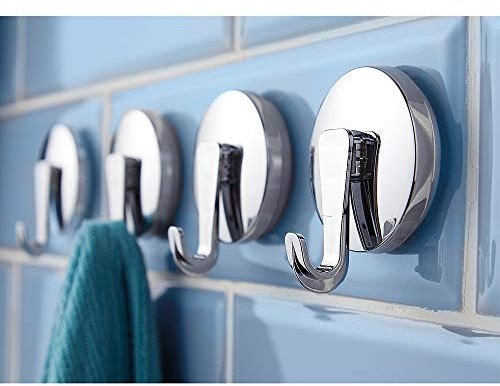 Coopers of Stortford - Chrome Suction Towel Hooks 4-Pack, Heavy Duty Wall Mount Bathroom Hooks, Each Holds 5kg