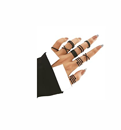 INENIMARTJ Black Rings For Women, Black Knuckle Rings Set Finger Rings Stackable Multiple Vintage Rings