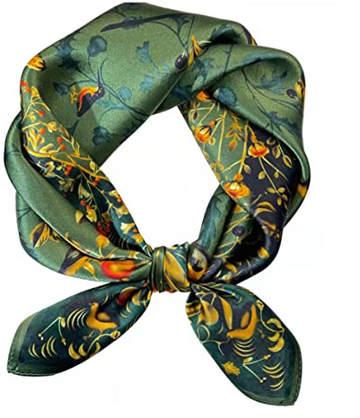 ANDANTINO Sciarpa quadrata in 100% seta di gelso per capelli, 65 x 65 cm, unisex, in seta naturale, foulard con stampa digitale, Verde giada, Medium