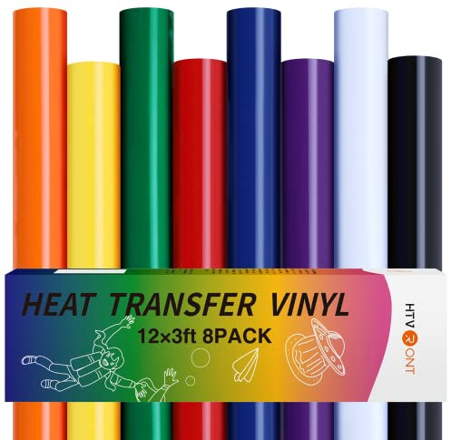 HTVRONT Plotterfolie Textil, 30,5cm x 91.4cm 8 Rollen Flexfolie Textil Plotter für Kleidung, Flexfolie für Aufbügeln von T-Shirts & Anderen Stoffen Stoffe,Geeignet für alle Arten von Schneidemaschinen