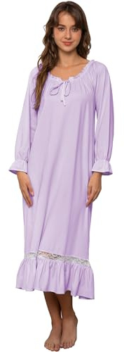 Nanxson Camisón Mujer Algodón Ropa de Dormir Manga Larga Pijama Suelto Camisones Loungewear (M, Morado)