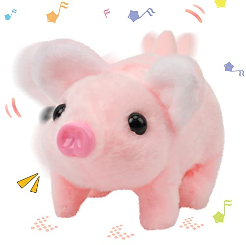 Hopearl Maiale Camminante Elettronico, Peluche Interattivo con Suoni e Movimenti, Animale Domestico Animato che Scuote la Testa, Regalo per Bambini, Rosa, 20cm