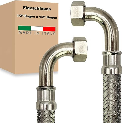Flexschlauch ÜM-BOGEN x ÜM-BOGEN Edelstahl Panzerschlauch Anschlußschlauch Sanitär Armaturenschlauch Hauswasserwerk Made in Italy (1/2 x 1/2 - 1500 mm)
