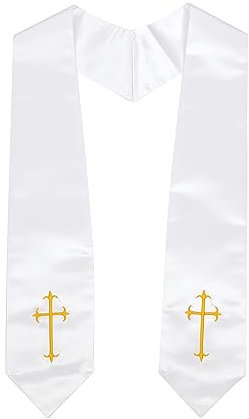 Erligo Adults' Traditional Church Choir Stoles with Embroidery Cross 60 Graduation Sash, White, Medium