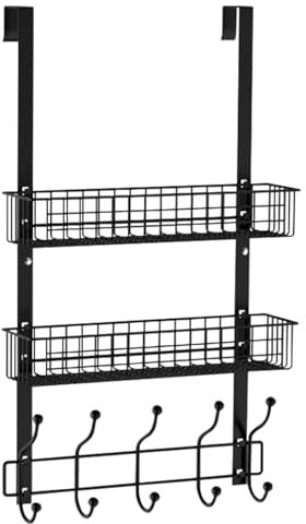 mumisuto Türhaken zum Einhängen, Türgarderobe mit 10 Haken mit 2 Mesh Korb über Tür Lagerung Rack, Türgarderobe zum Einhängen, Kleiderhaken Tür für Badezimmer Türhakenleiste Moderne Türhänger