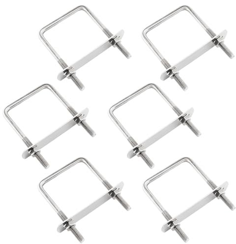 TOKSEO 6 Stück Bügelschraube, U Bügel mit Gewinde M6, U Bolzen, Quadratische Edelstahl U Schrauben mit Muttern Rahmenplatte Unterlegscheiben für Rohr Befestigung, Abschleppen, Autos Schiffen
