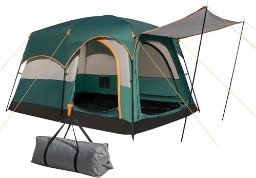 HOMASIS Tunnelzelt für 4-6 Personen, wasserdichtes Campingzelt mit 2 Raumteilern & 3 Eingängen, Zelt mit Vorzelt & Zeltboden, Familienzelt mit Tragetasche für Camping, Hiking & Trekking, Grün