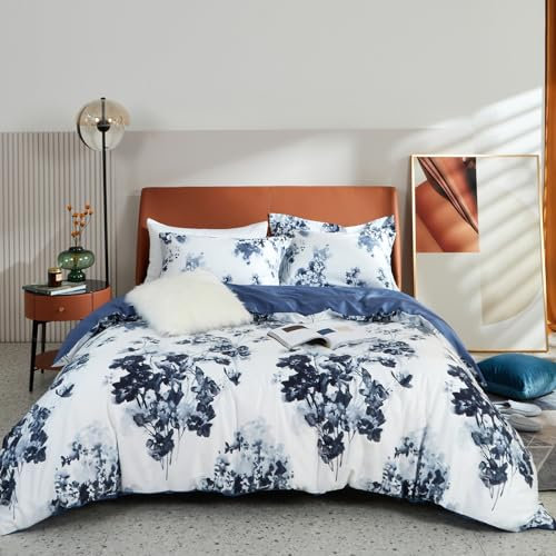 MILDLY Bettwäsche 135x200 Baumwolle Satin, 100% Langstapelige Baumwolle Pflanzenmuster Kühlende Bettwäsche-Sets, ÖkoTex Zertifiziert & für Allergiker Geeignet, Elai