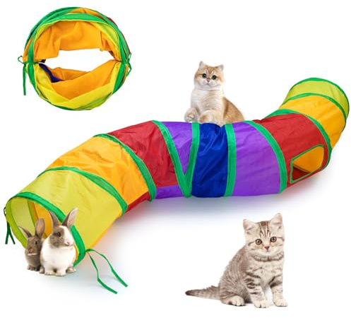 Baguuaray Tunnel Per Gatti, Tubo Animali Pieghevole Giochi Gatto Interattivi S Tunnel Tubo per Gatto Gioco per Interno ed Esterno per Cani, Gatti, Conigli Giocattolo (S-Colorful)