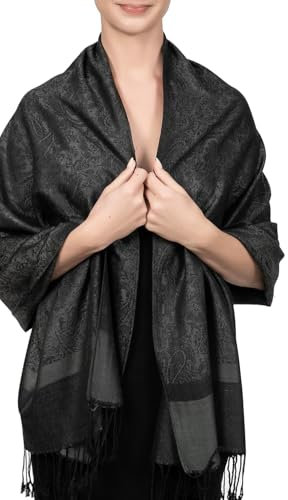 Shmily Girl Damen Pashmina Schal Stola für Frauen Schultertuch Eleganter Schal mit floralem Muster in vielen Farben(STY07-Schwarz)