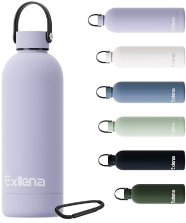 Exllena Borraccia Termica 500 ml con Maniglia e Moschettone - Borraccia 500 ml Mantenere Calore/Freddo - Senza BPA - 100% A Tenuta Stagna per Escursioni, Campeggio, Viaggi...(Viola)