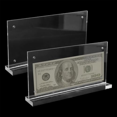 Keboyoe 2 Piezas Marcos de Fotos Acrílico Exhibición Billetes Acrílico Soporte Exhibición Billetes Marco de Fotos Transparente Estante de Exhibición de Billetes Proteger Billetes(10 x 20 cm)