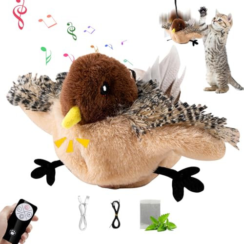 Hekasvm Interaktiver katzenspielzeug Verbesserter Simulierter Zwitschernder Vogel, Elektrisch Katzen Spielzeug Selbstbeschäftigung mit Fernbedienung, Flapping Bird Cat Toy USB-Aufladung (Huhn)