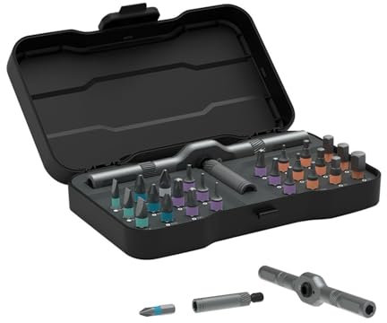 kikxj Ensemble de Tournevis magnétique 24 en 1, Ensemble de Tournevis à cliquet 24 en 1, Ensemble de Tournevis Rotatif, avec poignée à cliquet en T Amovible,Ensemble de Tournevis à cliquet