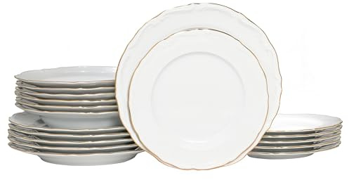 CreaTable, 24321, Serie Maria Theresia Gold, 18-teiliges Geschirrset für 6 Personen, Teller Set aus Porzellan, Made in Europe