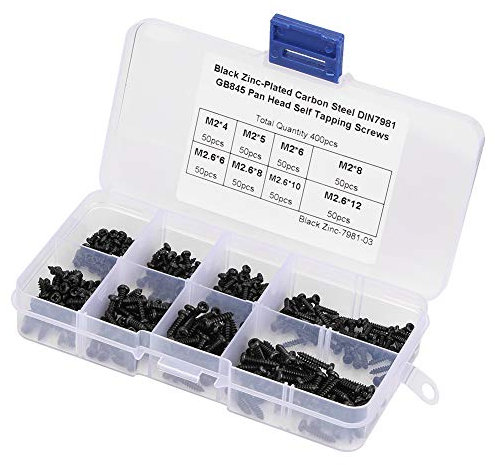 400 Pièces Noires M2/M2.6 Ensemble de Vis Autotaraudeuses à Tête Cylindrique Kit d'Assortiment pour Projets de Bricolage Assortiment de Robinet S avec Tête Cylindrique pour le