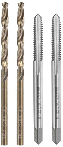 sourcing map Tap and Drill Bit Set, 2pcs 8-32 UNC Straight Flute Thread Screw Taps & 2pcs 3.3mm Twist Drill Bits, Uncoated/Roasted Yellow HSS-6542/M35 HSS-CO Tapping Threading Tool Kit