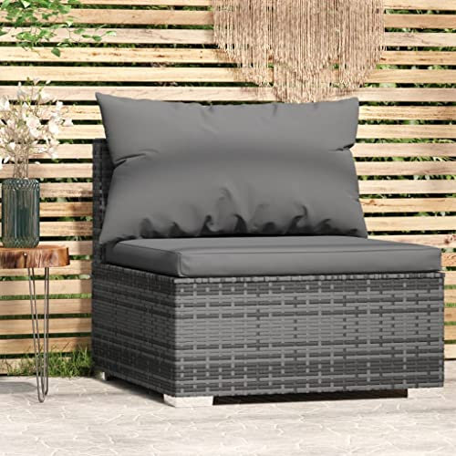 Myheimly Garten-Mittelsofa mit Kissen Grau Poly Rattan Grau und Anthrazit Sofa-Mittelstück