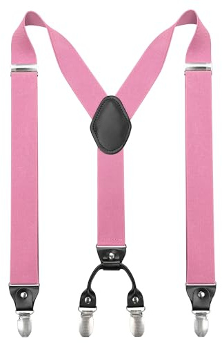 JEMYGINS Bretelles pour homme larges de 3,5 cm avec 4 clips en forme de Y, élastiques et réglables en longueur, Couleur : rose., M