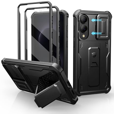 Dexnor pour Coque Samsung Galaxy S25 Edge【Double Cadre Avant et Support】 avec CaméRa Coulissante Intégrée & Protecteur d'écran, Coque de Protection Robuste Résistante Aux Chocs - Noir