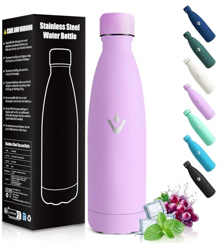 HoneyHolly Borraccia Termica Bambini, Senza BPA, Borraccia Termiche, 500ML Acciaio Inossidabile 18/8, Bottiglia Termica A Prova di Perdite, Termos per Scuola, Campeggio, Sport-Viola Chiaro