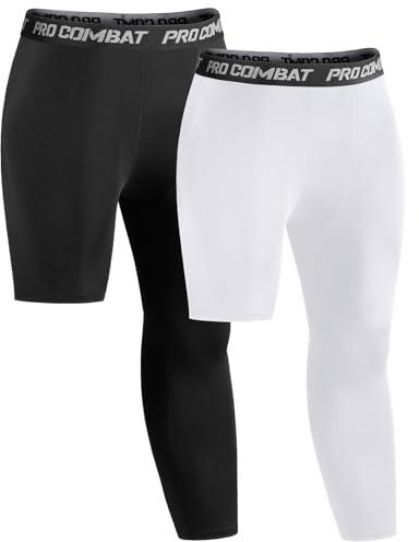 Niksa 1/2-pack kompressionsbyxor för män, 3/4 löparbyxor, enkla ben, ventilerande, funktionella för multisport, basket, fitness, jogging, sportbyxor grundskikt, D-svart + vit (2 stycken), M