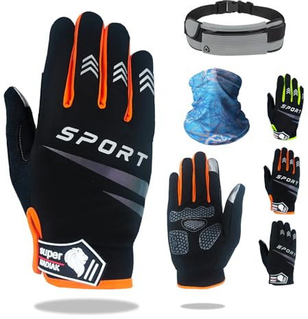 super NADIAK-Guanti da Bicicletta Leggeri,Dita Lunghe,Touchscreen,Antiscivolo,Traspiranti-Riflettenti-Uomo/Donna,per Ciclismo, Mountain Bike,Strada,Gravel,Comfort e Grip Ottimale (Arancione, XL)