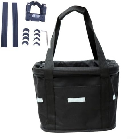 Yuanpgky Cesta frontal desmontable con correa de mano, 35 x 27 x 26 cm, bolsa plegable para manubrio para bicicleta de montaña, poliéster 600D con marco de aleación de aluminio, compatible con (negro)