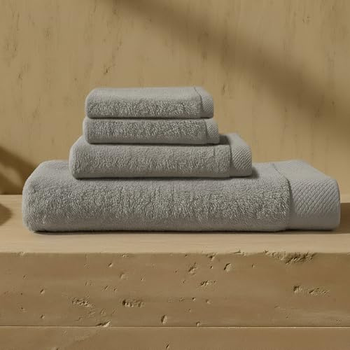 VOUCLER – Oasis Juego De 4 Toallas De Rizo Gris: 1 Toalla Baño Grande 100x160cm + 1 Toalla de Manos 50x90cm + 2 Toallas Pequeñas 30x50Cm | 100% Algodón 550GSM | Set de Toallas Sostenibles Oeko-Tex