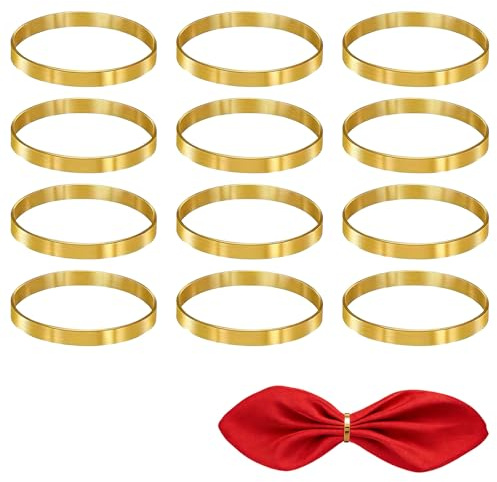Set de 12 Anillos de servilleta de Acero Inoxidable Dorado, diseño Elegante y Duradero, fácil de Limpiar, Ideal para Bodas, cenas y Fiestas, 4.2 cm de diámetro, decoración navideña