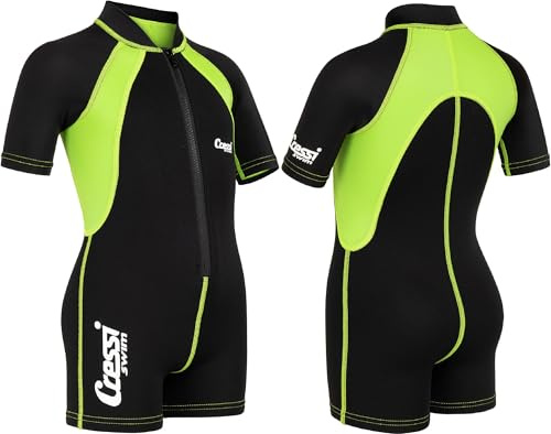 Cressi Children's Shorty Kid Wetsuit, Short Sleeves - Black/Lime, 5 6 Years UK
