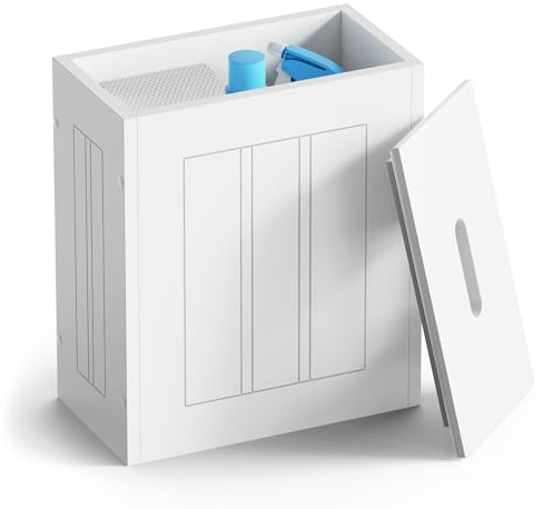 VonHaus Bathroom Storage Box - White Slim Bathroom Unit with Lid for Toiletries - Slim & Compact Toilet Roll Storage - Shaker Tongue & Groove Tidy Box - Holbrook